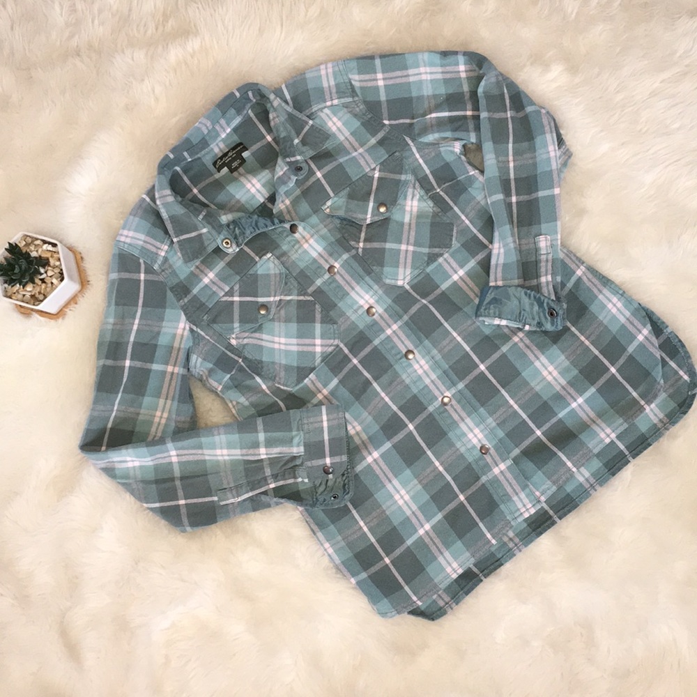 Eddie Bauer Snap Up Cotton Plaid Flannel M